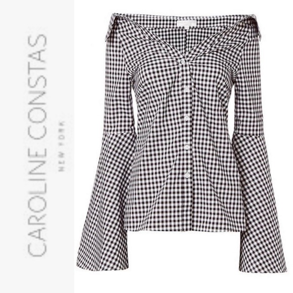 Caroline Constas Bl/Wh Persephone Striped Off The Shoulder Blouse xs - Picture 1 of 16